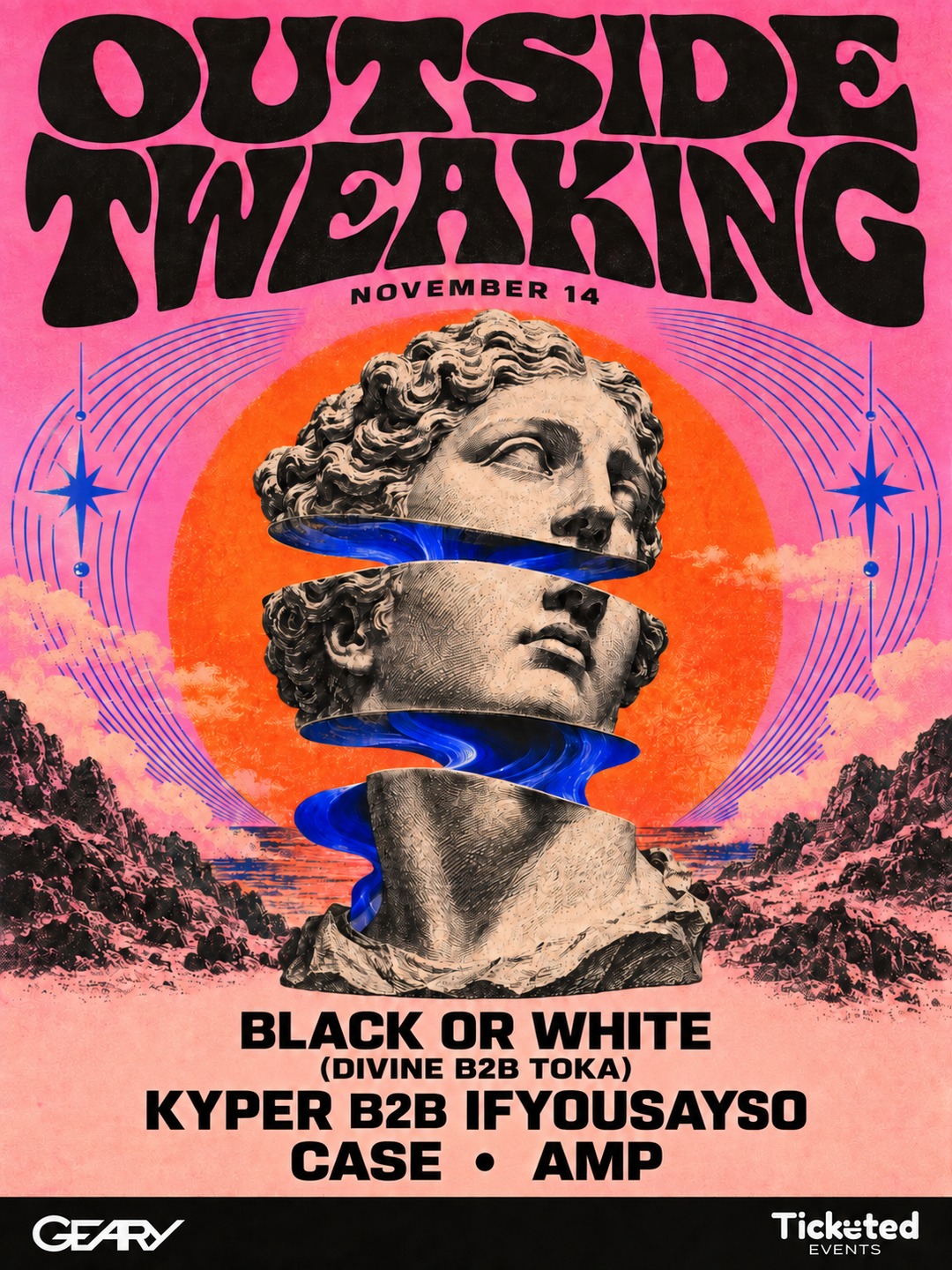 OUTSIDE TWEAKING WAREHOUSE RAVE event flyer